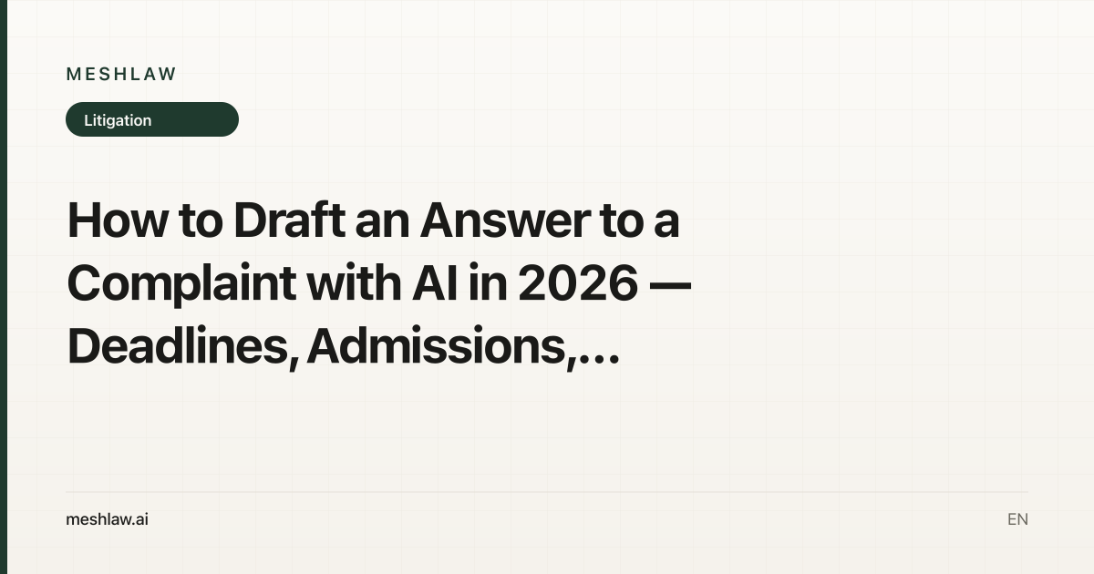 How to Draft an Answer to a Complaint with AI in 2026 — Deadlines, Admissions, Defenses, and What AI Cannot Do