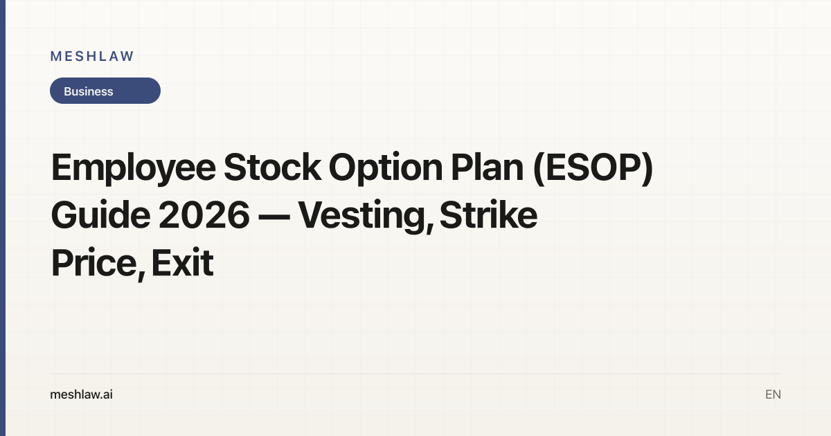 Employee Stock Option Plan (ESOP) Guide 2026 — Vesting, Strike Price, Exit