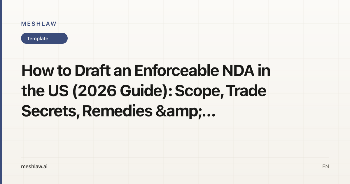 How to Draft an Enforceable NDA in the US (2026 Guide): Scope, Trade Secrets, Remedies & AI Drafting