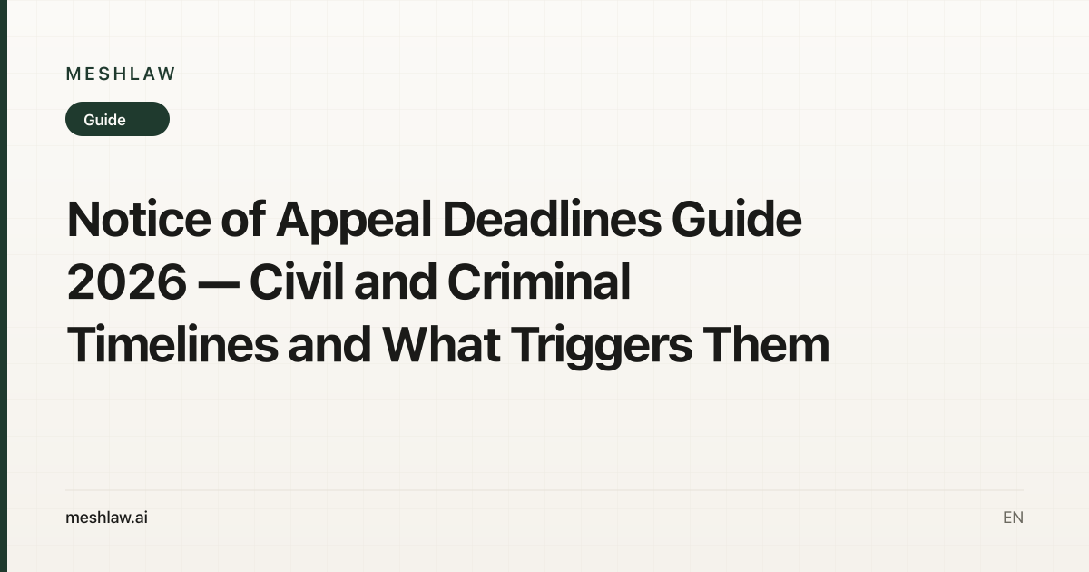 Notice of Appeal Deadlines Guide 2026 — Civil and Criminal Timelines and What Triggers Them