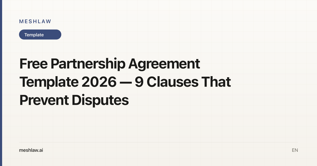 Free Partnership Agreement Template 2026 — 9 Clauses That Prevent Disputes
